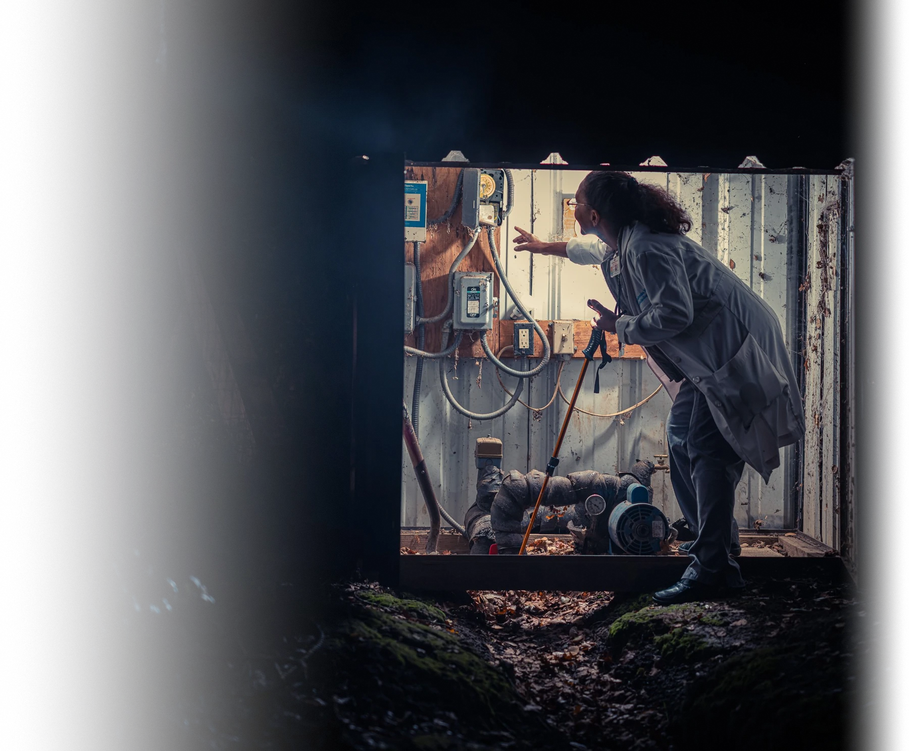 Donna inside her pump shed