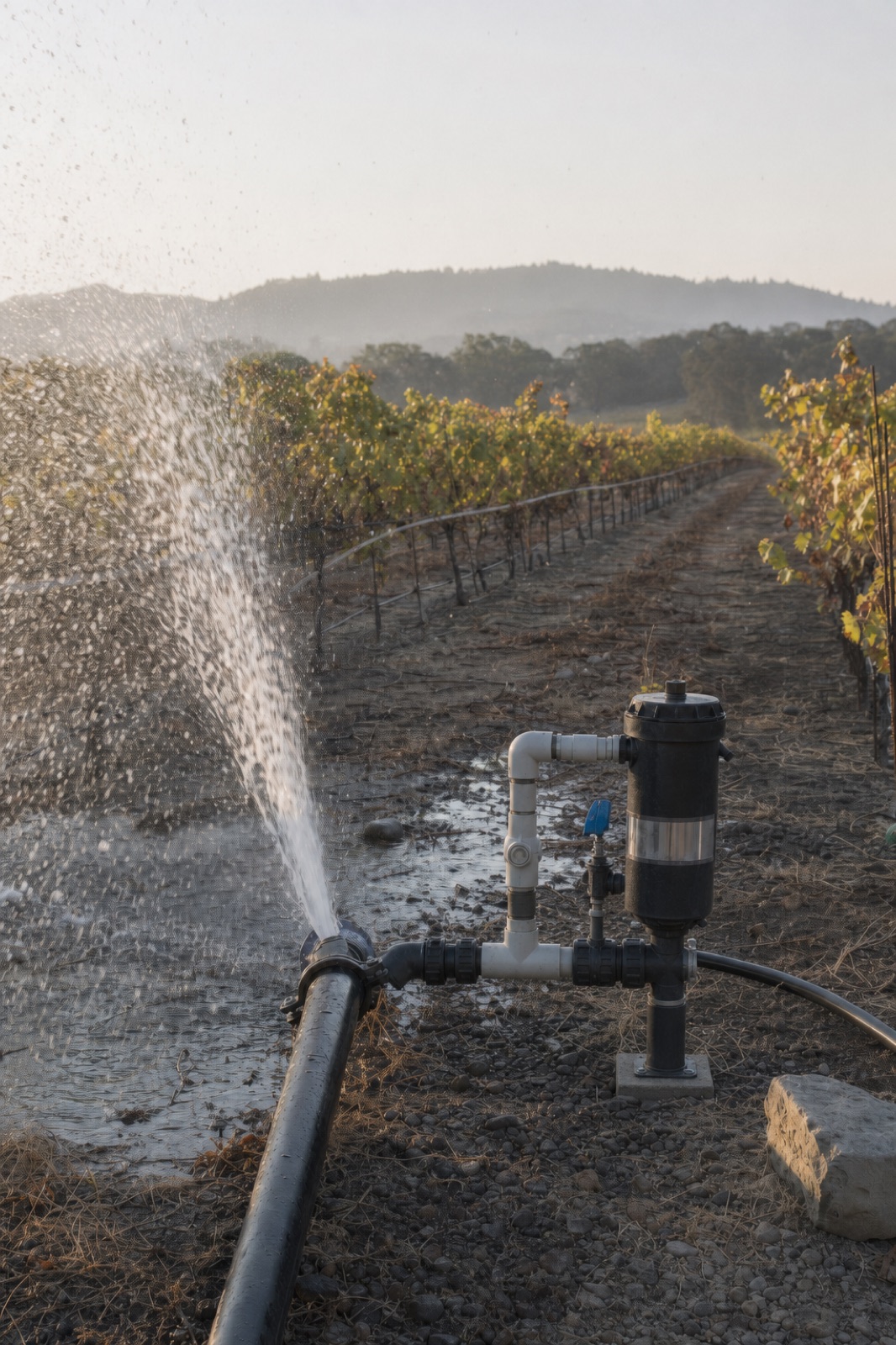 Burst supply main at the vineyard block