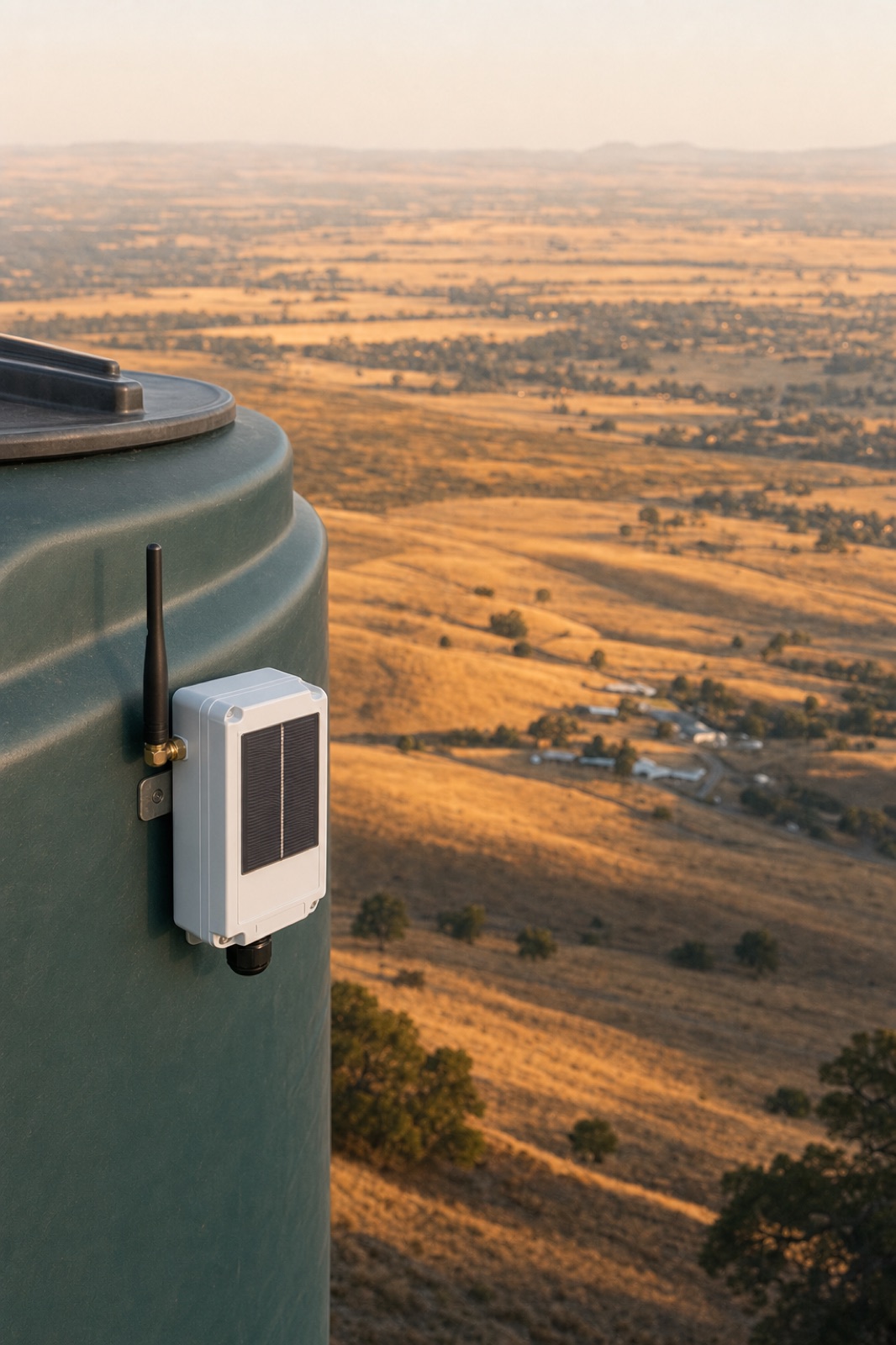 Solar mote on a tank rim overlooking the valley